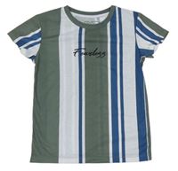 Khaki-modro-bílé pruhované tričko s nápisem Matalan