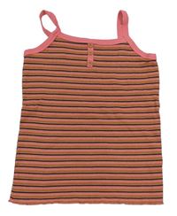 Hnědo-růžovo-černý pruhovaný žebrovaný top s knoflíky Tu