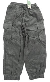 Tmavošedé manšestrové cargo cuff kalhoty Primark