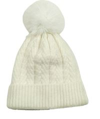 Smetanová pletená čepice s bambulí