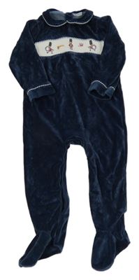 Tmavomodro-bílý sametový overal s vojáčky a límečkem Next