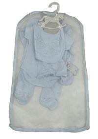 Nové - 5set - Světlemodrý overal s vesmírem + body + bavlněná čepice + slinták + rukavičky