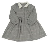 Černo-bílo-starorůžové kostkované šaty s límečkem Shein