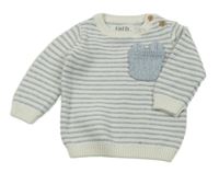 Smetanovo-světlemodrý pruhovaný svetr s kapsou F&F