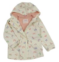 Smetanová nepromokavá jarní bunda s motýly a kapucí Topolino