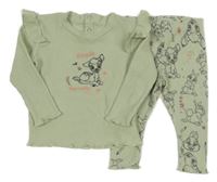 2set - Zelenkavé žebrované triko s Bambim + legíny Primark
