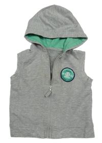 Šedá melírovaná tepláková propínací vesta s nášivkou a kapucí