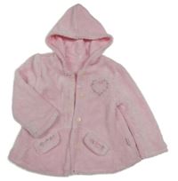 Růžová chlupatá podšitá mikina s květinami a kapucí