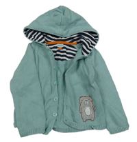 Světlezelený propínací svetr s medvědem a kapucí Waitrose