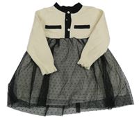 Béžovo-černé šaty s tylovou sukní