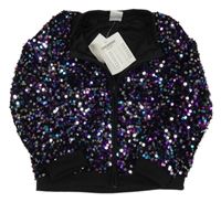 Nové - Černo-fialovo-stříbrná flitrová propínací podšitá mikina Kiki&Koko