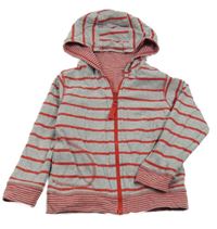 Šedo-červená pruhovaná propínací oboustranná mikina s kapucí M&S