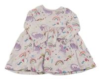 Světlerůžové bavlněné šaty s dinosaury a jednorožci F&F