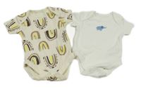 2x body - bílé se slonem + světlebéžové s duhami