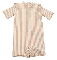 Růžovo-smetanový pruhovaný UV overal s volánky H&M