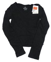 Nové - Černé žebrované crop triko H&M