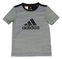 Černo-bílé pruhované sportovní funkční tričko s logem Adidas