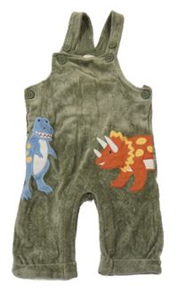 Khaki žebrované sametové laclové tepláky s dinosaury Jojo Maman Bébé