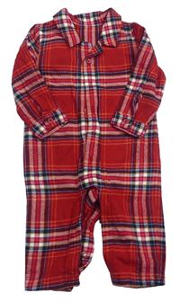 Červeno-tmavomodrý kostkovaný flanelový pyžamový overal M&S