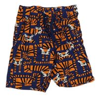 Tmavomodro-oranžové plátěné kraťasy s tygry H&M
