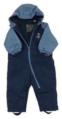 Tmavomodro-modrá šusťáková zimní kombinéza s kapucí Lupilu