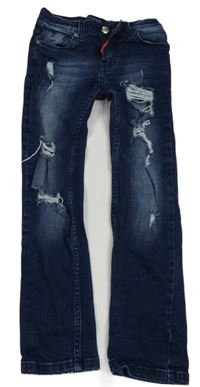 Tmavomodré skinny rifle s dírami 