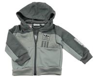 Šedo-tmavošedá sportovní propínací mikina s logem a kapucí Adidas