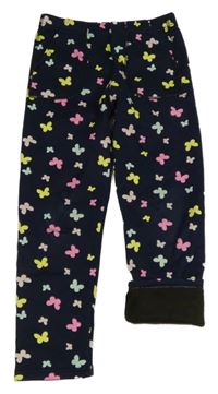 Tmavomodré zateplené tregíny s barevnými motýlky 