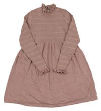 Pudrově fialové žebrované pletené šaty se zlatými pruhy kiabi