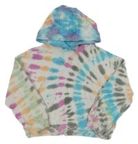 Bílo-barevná batikovaná crop mikina s kapucí Next