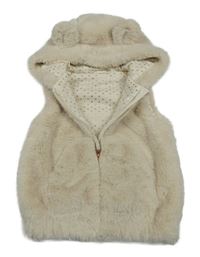 Smetanová kožešinová podšitá vesta s kapucí Nutmeg