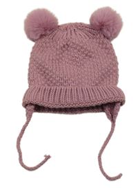 Růžová pletená podšitá čepice s bambulemi Zara