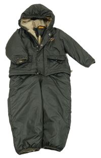 Tmavozelená šusťáková zimní kombinéza s výšivkou a kapucí Impidimpi