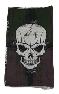 Fialovo-zelený multifunkční nákrčník s lebkami 