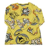 Žluté pyžamové triko s Tomem a Jerrym 
