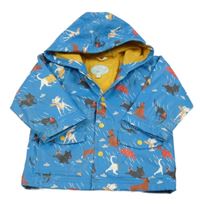Modrá nepromokavá jarní bunda s pejsky a kapucí 