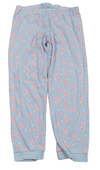 Světlemodré puntíkaté pyžamové kalhoty se srdíčky