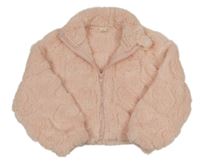 Světlerůžová chlupatá crop mikina se srdíčky Shein