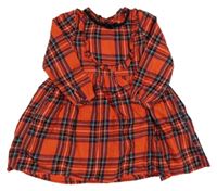 Červeno-tmavomodro-černo-bílé kostkované šaty s volánky Next