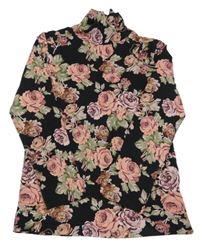 Černý květovaný rolák Next