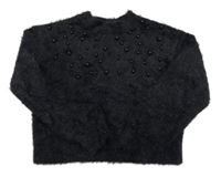 Černý kožešinový crop svetr s černými perlami Dunnes Stores