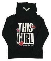 Černá mikina s nápisem a komínovým límcem Page one young