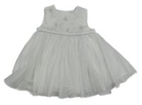 Bílé tylové slavnostní šaty s výšivkami květů F&F