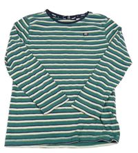 Zeleno-bílo-tmavomodré pruhované triko 