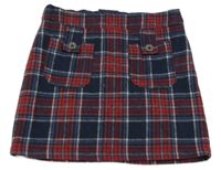 Tmavomodro-červeno-bílá kostkovaná vlněná sukně Next