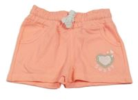 Neonovo korálové teplákové kraťasy se srdíčkem Kiki&Koko