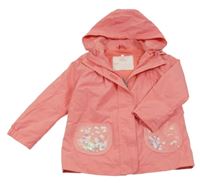Růžová šusťáková jarní bunda s kapucí a flitry Topolino