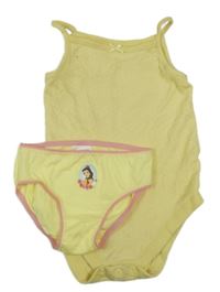 2set - Žluto-bílé puntíkaté body + kalhotky s princeznou 