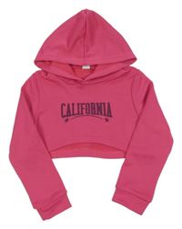 Růžová crop mikina s nápisem a kapucí Shein