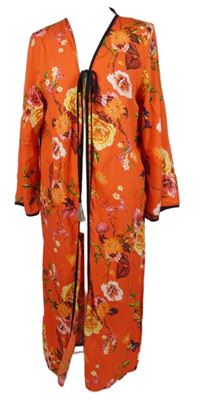 Dámský červený květovaný dlouhý cardigán na zavazování Boohoo 